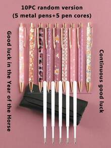 6pcs/Set Elegant Women's Ballpoint Pens, Cute Shiny Ballpoint Pens, Exquisite Gift Pens, Diary Pens, Suitable For Office, School, Valentine's Day, Thanksgiving, Graduation Ceremony, Metal Pen Tip, Round Pen Body, Fashionable Shiny Design - Multicolor - View 18