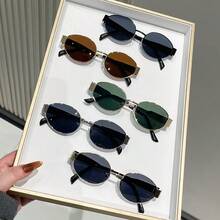 1/5件装 时尚女士金属全框椭圆形眼镜，适合海滩、度假、节日佩戴，亦可作为礼物赠送 - A - 查看 2