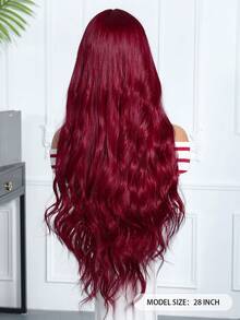 28英寸合成假发，酒红色长卷发带刘海，蓬松波浪全头假发，适合日常佩戴、派对和节日穿着。 - 酒紅色 - 查看 6