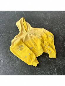 New Men's And Women's Hip-Hop Sweatshirt Cardigan Zipper Long-Sleeved Top Diamond Craft Outer Jacket - 黃色 - 查看 4