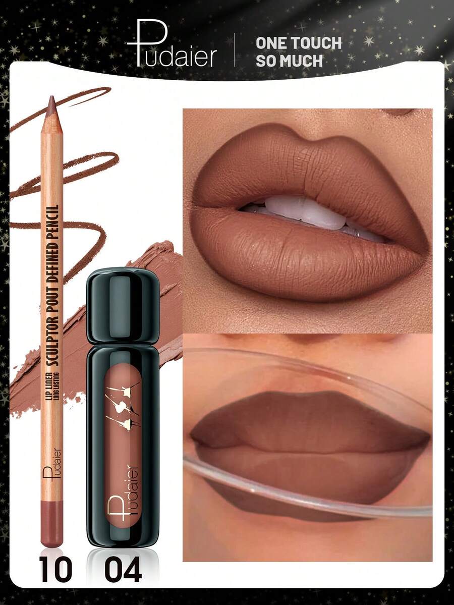 Pudaier 2pcs Lip Liner Pencil Set, Waterproof & Smudge-Proof, 3D Lip Contour Enhancer, Romantic Valentine's Day Gift For Her - 10+04 - 查看 1