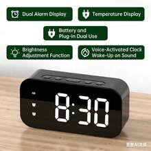 1pc LED Minimalist Alarm Clock, Student Clock, Temperature Display, USB Powered Or Battery Operated (Batteries Not Included) - 1PC - View 5