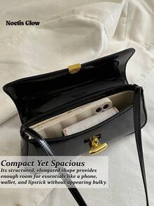 Women's Vintage Faux Oiled Leather Flap Decor One Shoulder Underarm Bag, Suitable For Dating, Outing, Party - Black - View 7