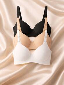 Set Of 3 Reinforced Bras With Padded Cups For Support, Style And Comfort - Black, White And Beige - Multicolor - Ver 6