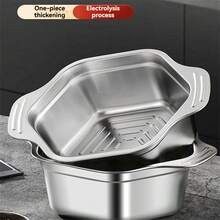 1个不锈钢加厚家用多功能火锅盆，不锈钢家用多功能蔬菜清洗盆，新款韩式小龙虾串盆，六角汤锅，防漏盆 - 彩色 - 查看 3