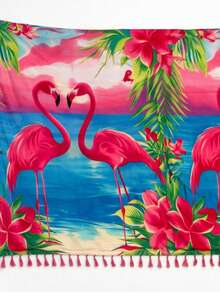 KIARA BRAZIL Canga De Praia Flamingos Tropical Verão Luxo-808 - Rosa chiclete - Visão 2