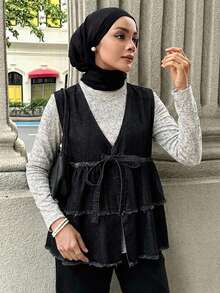 Livesso 女士休闲水洗牛仔无袖外套 - 藍色 - 查看 1