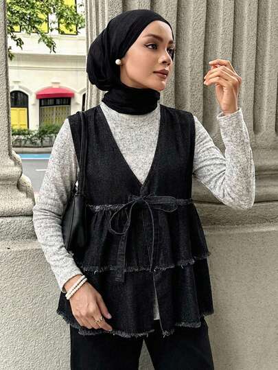 Livesso 女士休闲水洗牛仔无袖外套