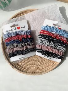 6pcs Satin Fabric Hair Ties Combination, Multi-Element, High Elasticity, Non-Damaging, Minimalist Polka Dot/Striped Basic Hair Scrunchies - Multicolor - View 4