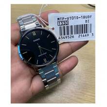 Đồng hồ Casio nam tối giản, máy quartz, mặt đen phối vàng, dây đeo thép không gỉ, mặt kính khoáng, chống nước, thích hợp đeo hàng ngày. - Một cỡ - Xem 4