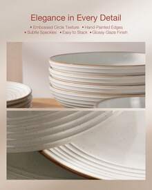 Richmount Dinnerware Set For 4 People, Stoneware Dinnerware Set With Speckled And Ribbed Pattern, Complete With Plates And Cereal Bowls, Dishwasher And Microwave, Scratch Resistant - trắng - Xem 2