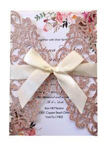 Paquete de 10 invitaciones de boda cortadas con láser, brillantes y en color plateado y dorado claro (incluye tarjetas en blanco, sobres y moños de cinta), tarjetas de invitación elegantes y de alta calidad para bodas y fiestas - Multicolor - Ver 37