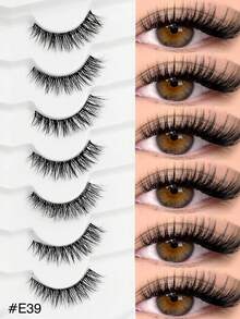 Rikuaild 7对自然妆效假睫毛，整条式，柔软蓬松，交叉加长设计，打造迷人妆容，仿貂毛材质，适合日常及派对妆容 - 持久自然，打造魅惑睫毛效果 - 自然纖長款 - 查看 10