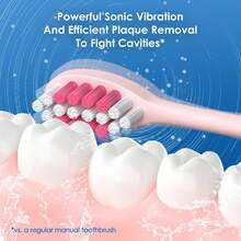 Cepillo de dientes eléctrico infantil con cabezal de repuesto, ultrasónico, IPX7 impermeable y recargable, con diseño de dibujos animados para niños - Rosa - Ver 5