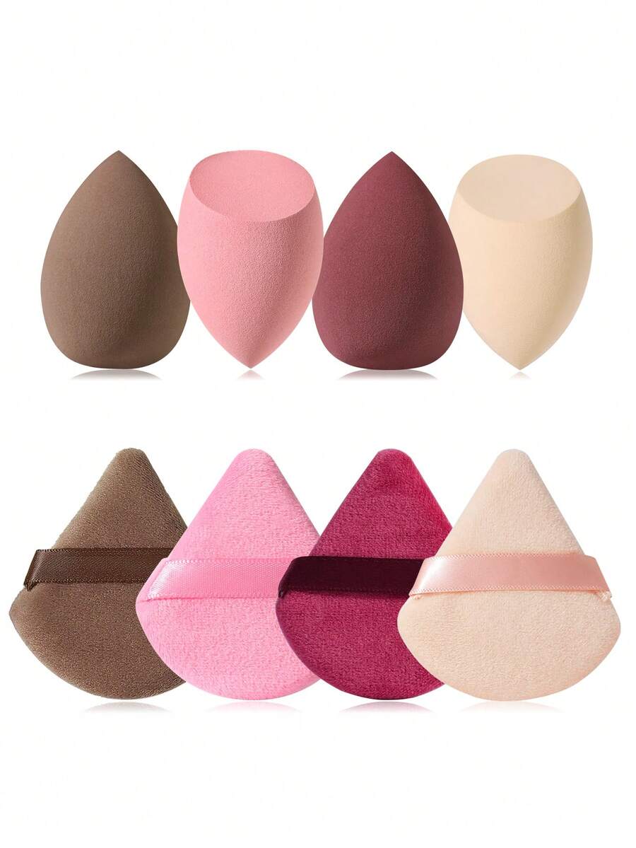 4PCS Makeup Sponges + 4PCS Soft Triangle Powder Puffs – Dry & Wet Dual-Use For Base & Setting - Multicolor - View 1