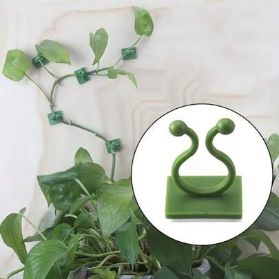 20/50pcs 3.5cm Adjustable Clip-On Plant Fixator, ABS Plastic No-Drill Adhesive Type, Ivy Vine Wall Climbing Holder, Minimalist Green S-Shaped Hook, Non-Damaging Wall/Sturdy Damage-Free, Essential For Home & Balcony Plant Training & Organization