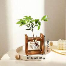 1pc Creative Flower Vase With Wooden Stand & Glass Container For Hydroponic Plants Such As Potted Green Plants, Home Decoration For Office, Living Room, Bedroom, Desk, Dining Table,Home Decor,Flower Vase,Centerpiece,Table Decor Gifts Birthday Graduation Room Decor Glass Vase - Màu sắc cổ điển - Xem 11