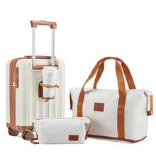 Imiomo Luggage Set Expandable Luggage Hard Carry-On Luggage USB Port Cup Holder TSA Lock Suitcase Travel Suitcase Suitcases Suit Case Durable Travel Luggage Waterproof - 米色 - 查看 9