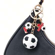 1pc Fashion Sports Soccer Charm Keychain, Enamel Football Lobster Clasp Keychain Bag Charms Purse Charm - Multicolor - View 6