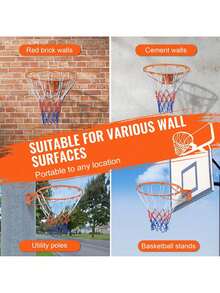 Basketball Rim, Wall Door Mounted Basketball Hoop, Heavy Duty Q235 Basketball Flex Rim Goal Replacement With Net, Standard 18" Indoor And Outdoor Hanging Basketball Hoop - 橘色 - 查看 6