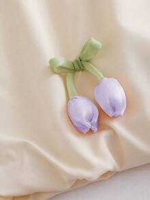 Set de 2 piezas con top de tirantes y falda casual con estampado de tulipanes, estilo princesa y fresco para niñas, para uso al aire libre - Púrpura malva - Ver 4