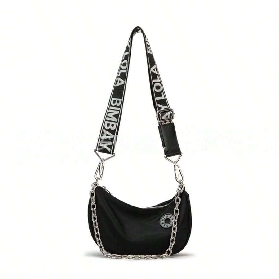 New Metal Chain Wide Shoulder Strap Chain Underarm Bag Detachable Shoulder Strap Letter Bag Versatile Single Shoulder Women's Bag - 黑色 - 查看 1