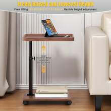 C-Shaped Sliding Side Table – Height Adjustable (18"-32"), 360° Swivel Top & Wheels, Multi-Use - Brown - View 5