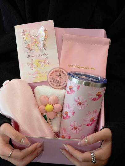 BENNY 2026 Women's Gift Set - 600ml Car Cup, Perfume, Cosmetic Bag, Silk Eye Mask | Relaxation & Self-Care Travel Kit, Suitable For Valentine's Day, Mother's Day, Birthday, Wedding