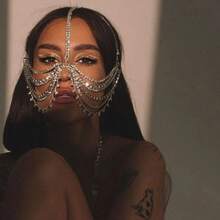 Stonefans-mascarilla con cadena para la cara para mujer, máscara con diamantes de imitación, para el pelo, para Halloween, 2023 capas, envío gratis - Cadena de oro para la cara - Ver 1