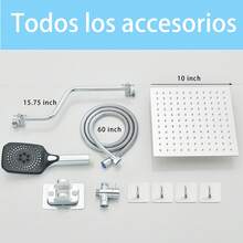 High Pressure Rain Shower Head For Bathroom, 8" Rain Shower Head, 5 Spray Modes Hand Shower, Adjustable With Holder, Leak-Proof, 1.5m Hose (Silver/Matte Black) - Hợp kim crom - với tay nối dài có thể uốn cong và 4 móc. - Xem 11