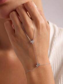 1 Peça Corrente de Mão com Formato de Folha Fashionável Ligada por Strass, Joias de Noiva, Delicada e Cintilante, Acessório de Uso Diário, Presente - folha - Visão 2