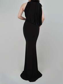 Elegant Sexy Ruffle Decor Fishtail Hem Party Dress, Cocktail Gown, Wedding Guest Bridesmaid Dress, Formal Ball Gown Spring Black - Black - View 7