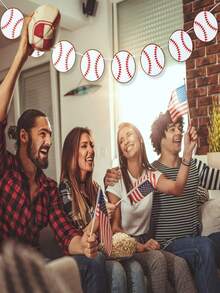 1pc/4pcs Sports Ball Themed Party Decorative Paper Pennant Flags, Baseball, Football, Basketball, Rugby, Sports Event Scene Decor Hanging Accessories - Multicolor - View 5