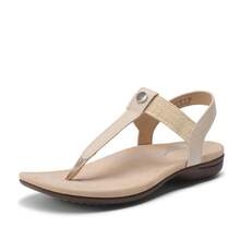 Women's Arch Support T-Strap Sandals Comfortable Orthotic Flat Sandals Thong Sandals For Casual Summer Walking - Màu be - Xem 7