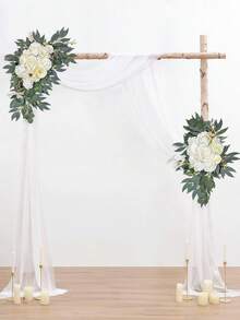 2 Buah Set Bunga Lengkungan Pernikahan Buatan, Cocok Untuk Lengkungan Pernikahan, Pesta Lajang, Latar Belakang Upacara dan Resepsi, Bunga Lengkungan Pernikahan, Dekorasi Papan Selamat Datang Pernikahan, dan Susunan Upacara Resepsi, Menggunakan Bunga Oranye Terbakar Palsu (Dihiasi dengan Warna Putih dan Gading) - Putih - View 4