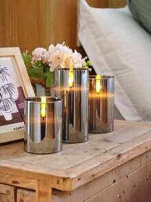 2/3/4/6-Piece Black LED Flameless Candles With Remote Control Timer, Warm Flickering Light, Battery-Powered Ambient Lighting, Suitable For Weddings, Parties, Holidays/Home Décor. - Grey - View 5