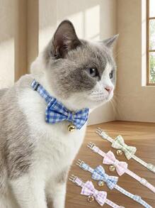 PETSIN 1件装蝴蝶宠物项圈，带铃铛，优雅猫项圈，可爱格子条纹领结狗项圈，适合中小型猫狗 - 彩色 - 查看 2