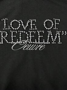 Men's Long Sleeve Black Sports Sweatshirt, Beaded Letter Print, Spring/Summer New Hoodie, Soft Breathable Casual Zip-Up Jacket With Pockets - Black - View 6