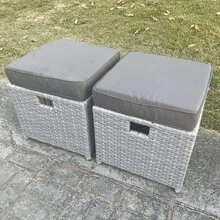 Fimous 2 PC Rattan Small Assembled Footstool Outdoor Garden Furniture Patio Furniture 2 Color Option Dark Grey And Light Grey - 預組裝(40 x 40 x 34 公分) - 查看 2