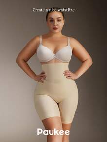 1pc Women High Waist Criss-Cross Girdle Seamless Tummy Control Butt Lifter Shapewear Shorts, Plus Size - Apricot - View 8