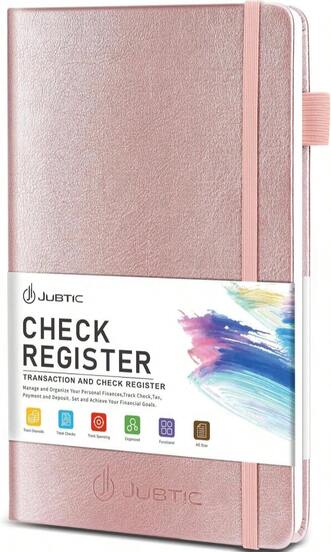 JUBTIC Check Registers For Personal Checkbook, Checkbook Log With Debit Card &Amp; Transaction Registers For Work Use, Simple Account Tracker &Amp; Financial Ledger, A5 Hardcover - Rose Gold