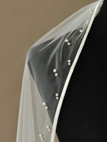 1pc Elegant Beaded Bridal Veil Single Layer Wedding Veil With Comb - Multicolor - View 8