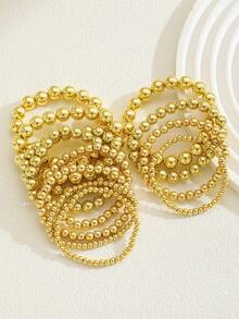 12 Stücke/Set Boho Bohemian Stil Mode beliebte goldene Perlen Armbänder elastische Armbänder für Kinder Mädchen als täglichen Schmuck Accessoire Geschenk - Gold - Übersicht 3