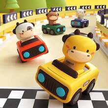 Coche de juguete de dibujos animados para bebé, vehículos Press Go, juguetes para niños pequeños de 1 a 3 años, coches de carreras de animales paras, juguetes para gatear para niños pequeños 4YQC - Verde - Ver 6