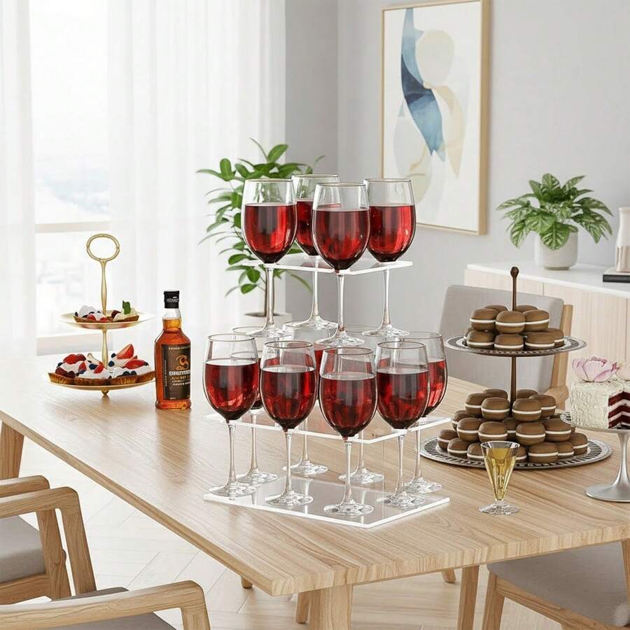 1pc Clear Acrylic Champagne Tower Display Stand, Cocktail Wine Glass Holder For Wedding, Party, Christmas, New Year & Anniversary - Clear - View 1