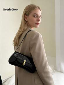 Women's Vintage Faux Oiled Leather Flap Decor One Shoulder Underarm Bag, Suitable For Dating, Outing, Party - Black - View 9