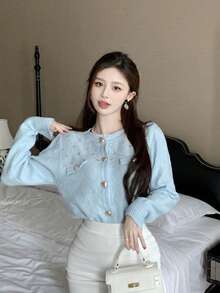 Women Cardigans - Light Blue - View 1