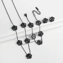 Conjunto de joyería para mujer, collar de flores de cinco hojas chapado en oro de 18k, pendientes, pulsera, joyería de fiesta, uso diario, trébol, 3 uds. - Conjunto de joyas 22 - Ver 13