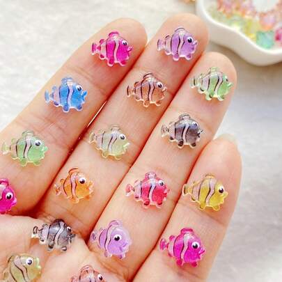 48pcs Mixed Color Mini Cartoon Crystal Fish Flat Back Resin Nail Art Decorations - For Nail Art, Scrapbooking, DIY Wedding Decor - Ideal Gift Choice For Valentine's Day, Easter And Mother's Day