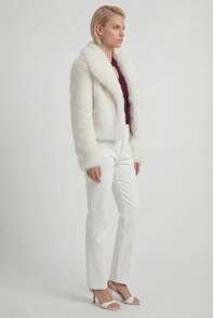 Naf Naf Short Coat In Soft Ecru Faux Fur Manteaux White Fabric - White - View 2